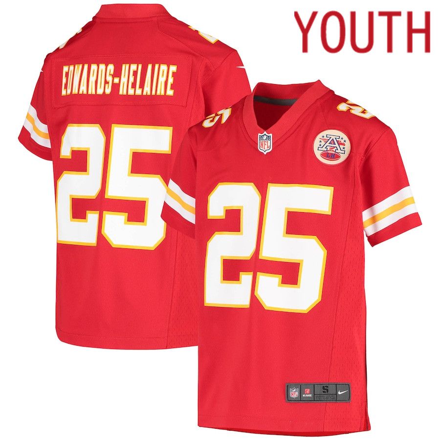 Youth Kansas City Chiefs #25 Clyde Edwards-Helaire Nike Red Team Game NFL Jersey->youth nfl jersey->Youth Jersey